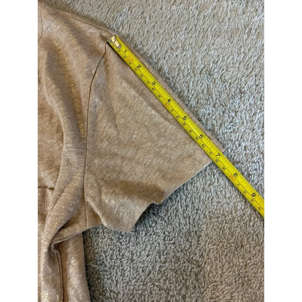 J.Crew Women Linen Metallic Gold  Tan Foil Pocket V-Neck Shirt Small Sheer Chic